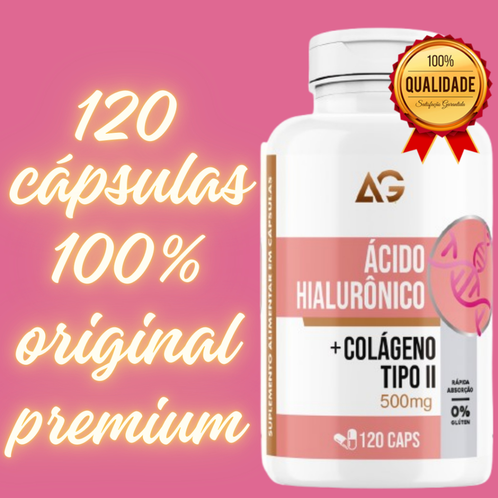 Ácido Hialurônico com Colágeno Tipo 2 500mg Original 120 Cápsulas Qualidade Premium