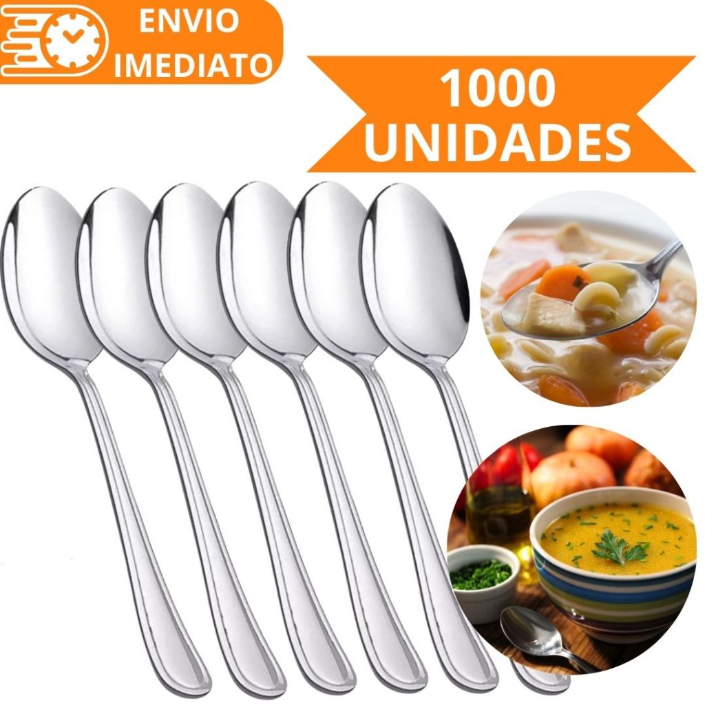 KIT 1000 Unidades Colher de Mesa GRANDE Talher 100% AçoInox Refinada Sopa Arroz Para Casa Cozinha Bar Restaurante Buffet