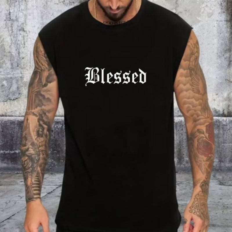 Regata Oversized Sleeveless Masculina Streetwear Estampada Blessed