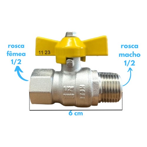 Registro De Gás Reto Rosca 1/2 Npt Macho X 1/2 Npt Fêmea