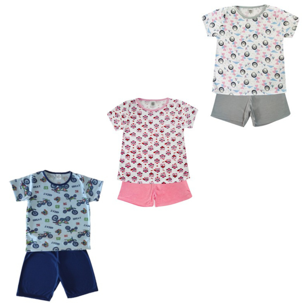kit  3 Conjuntos de Pijama Juvenil Menino Masculino e menina feminino Verão tamanho 4 ao 16
