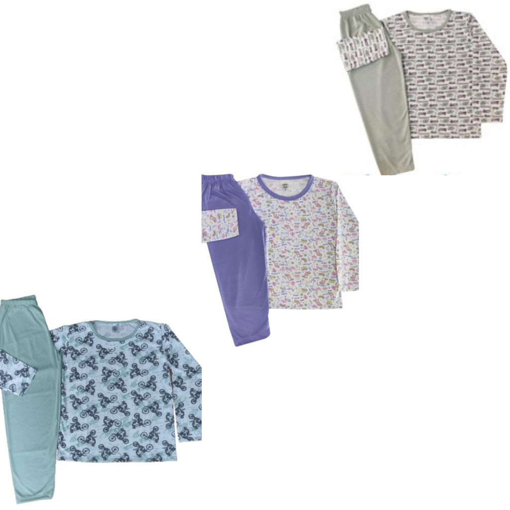 Kit 3 Conjuntos Pijama Juvenil De Inverno  Meninos Masculino feminino menina 01 AO 16 sortidos em Oferta na Shopee