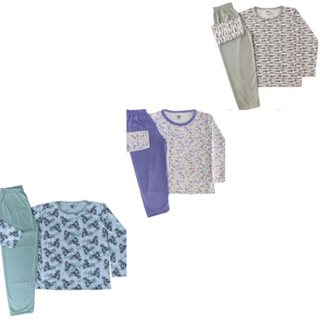 Kit 3 Conjuntos Pijama Juvenil De Inverno  Meninos Masculino feminino menina 01 AO 16 sortidos em Oferta na Shopee