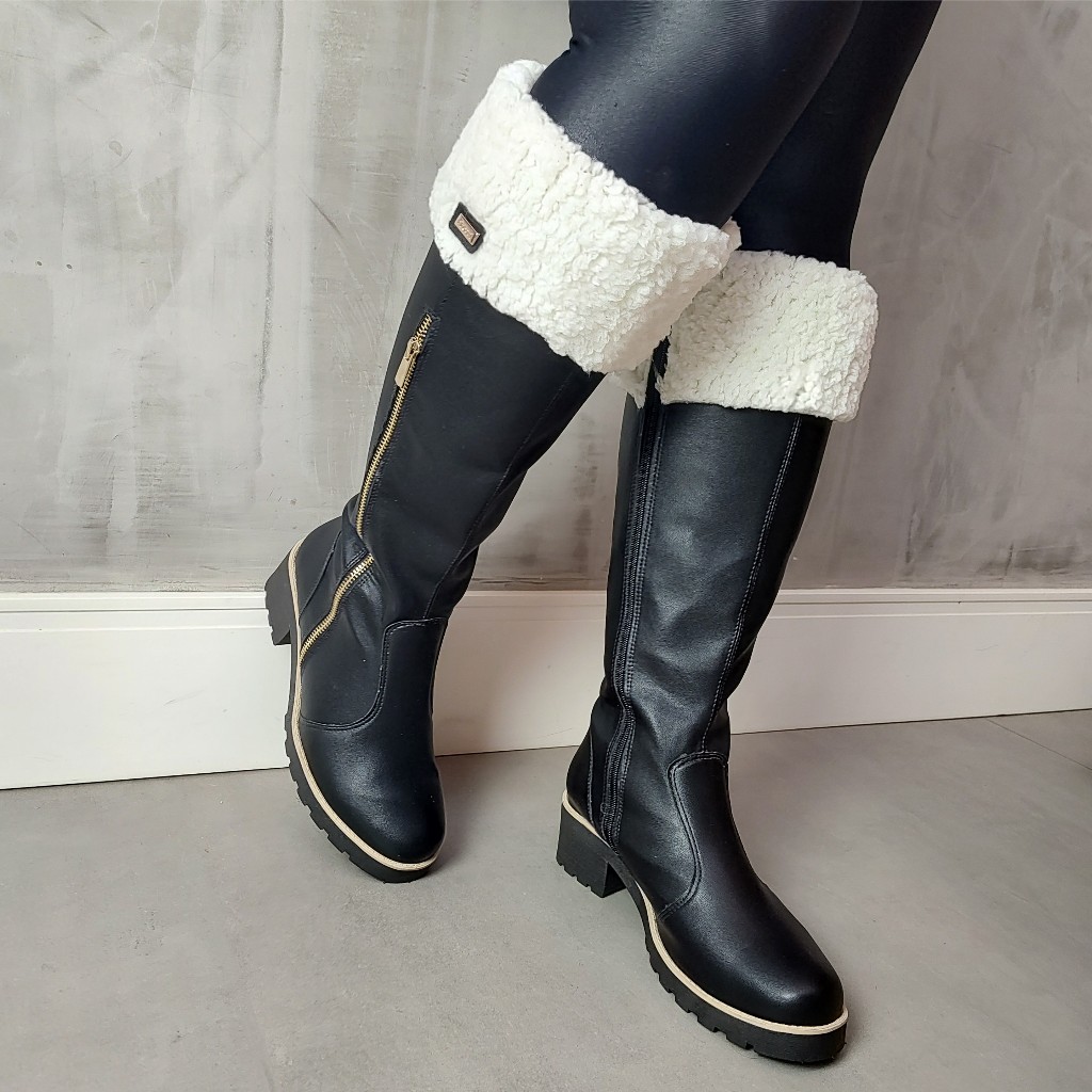 Bota Cano alto com lã Natales Napa Preta Forrada com Lã em Oferta na Shopee