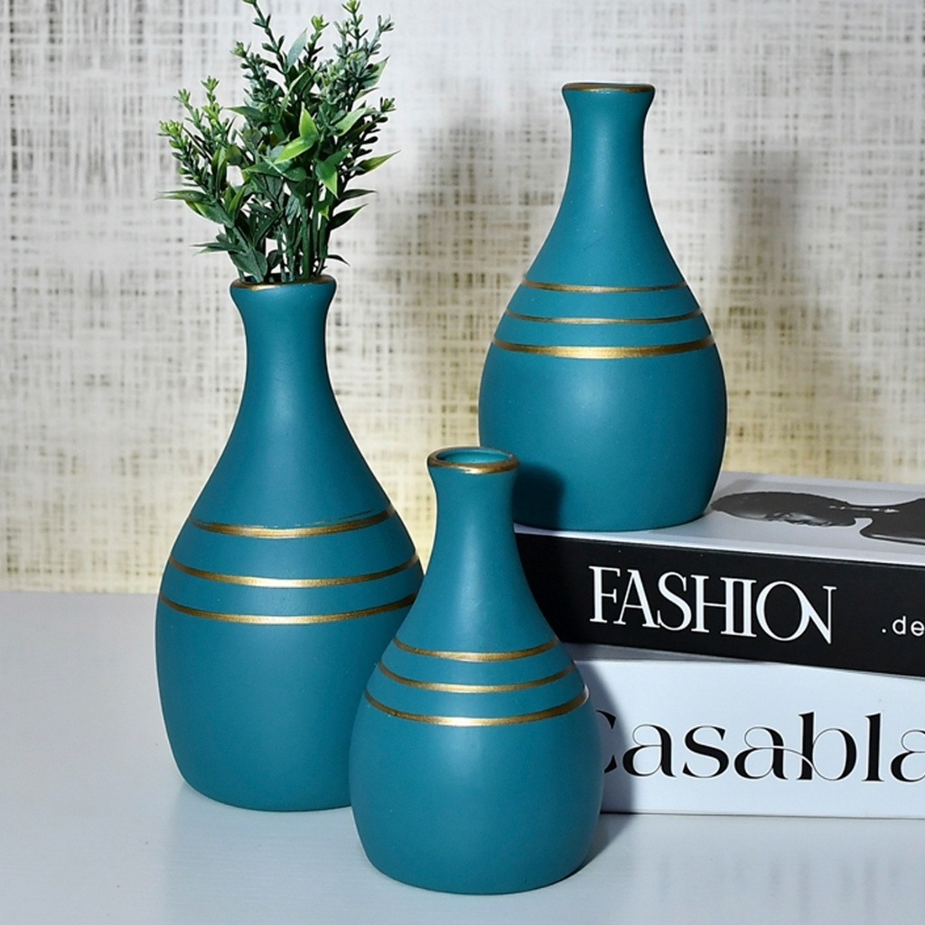 Kit 3 Jarros Decorados Trio Vaso Ceramica Enfeite Centro  Mesa Sala enfeite Casa rack Aparador Nicho