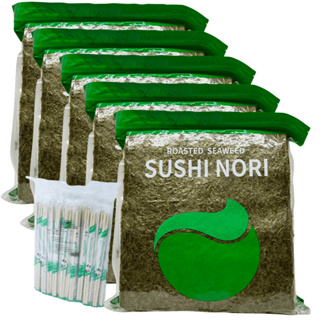 Kit Alga Marinha Sushi Nori Green Verde Temaki 50 Folhas (5 Pacotes + 100 Pares Hashi Bambu) em Oferta na Shopee