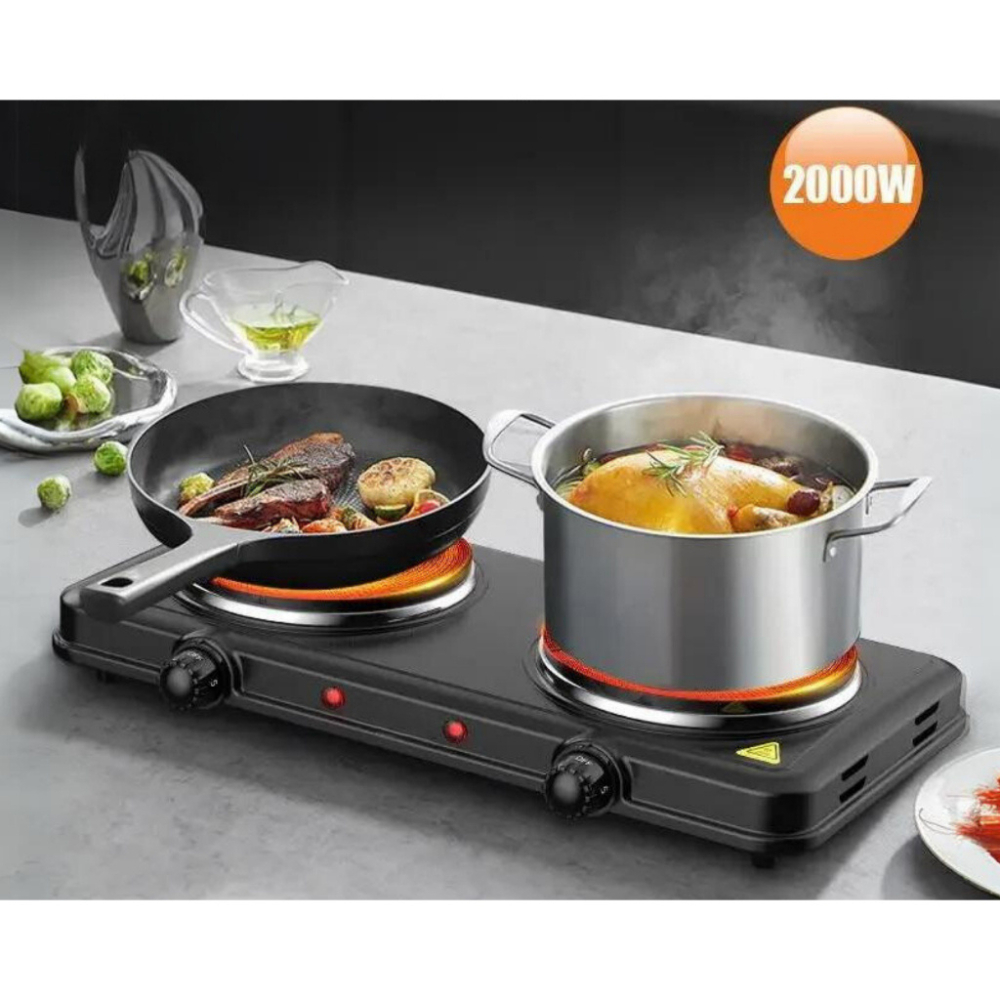 Fogão Elétrico 2 Bocas 2000W e 1000W Portátil com Aquecimento Rápido Excelente para Camping e Obra