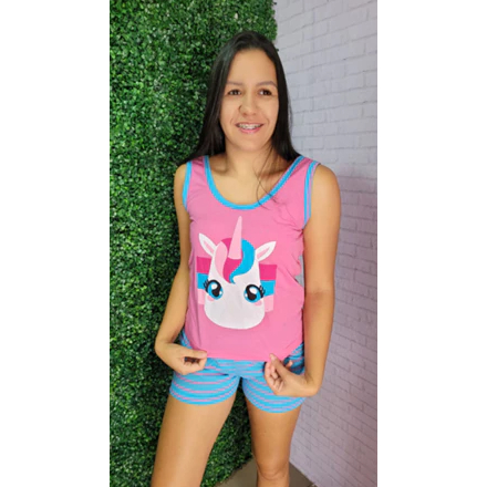 Pijama Feminino Regata Adulto baby doll de Verão Short doll Unicornio