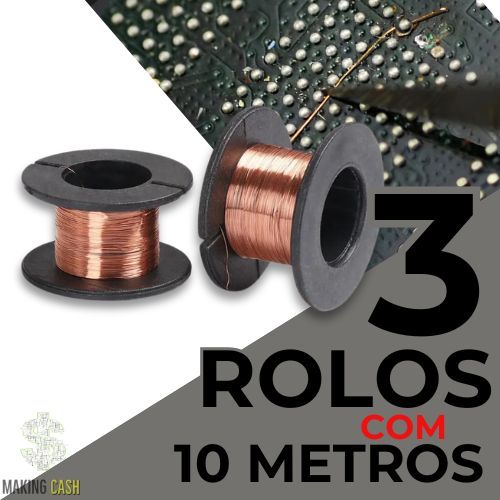 Kit 3 Fio Jumper Soldável em Cobre Esmaltado Reparo e Manutenção em Placa de Celular Notebook Tablet