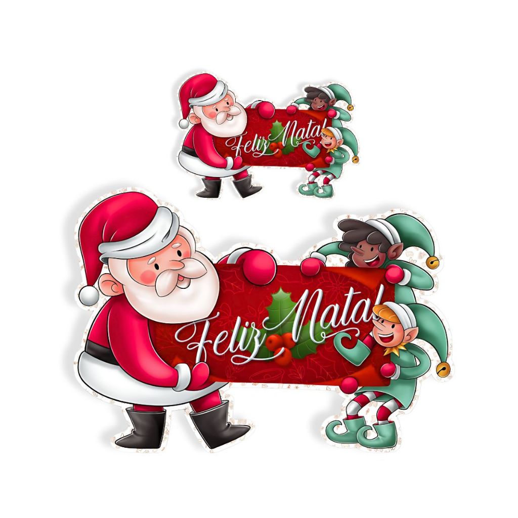 02 Enfeite Painel Papai Noel Duende Mural Feliz Natal Decoração