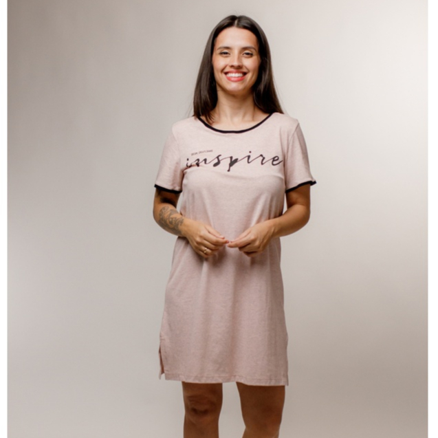 Camisola Feminino Adulto Verão Manga Manga Curta Algodão- Mescla Rosa