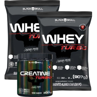 Kit 2x Whey Turbo 907g (cada) + 1x Creatina Turbo 300g - BlackSkull em Oferta na Shopee