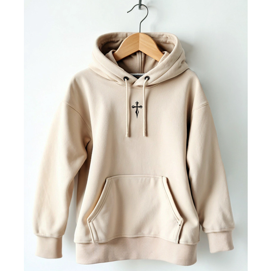 Moletom Canguru Estampado Cruz Minimalista Blusa de Frio Moletom Flanelado Masculino Feminino