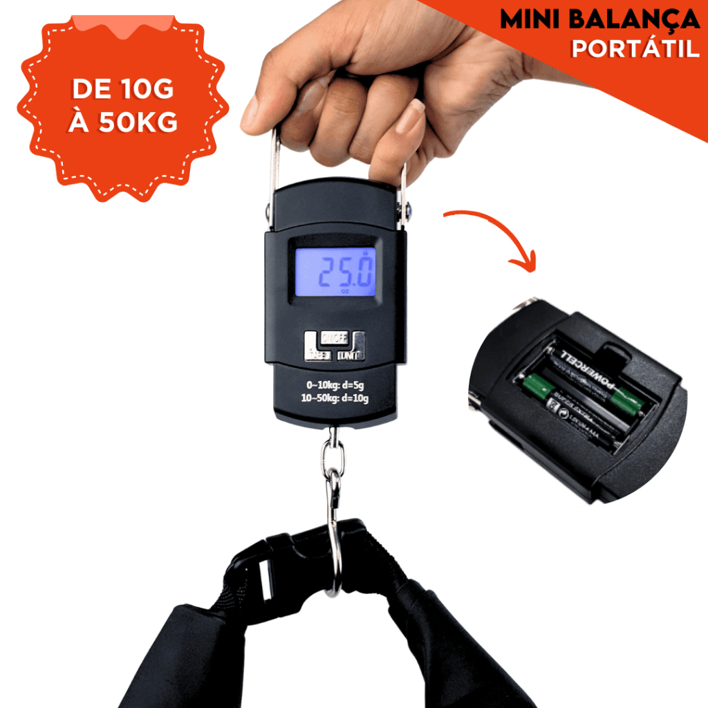 Balança De Mão Digital 50 KG com Pilhas -  Para Bagagem Bolsa e Pesca - AV