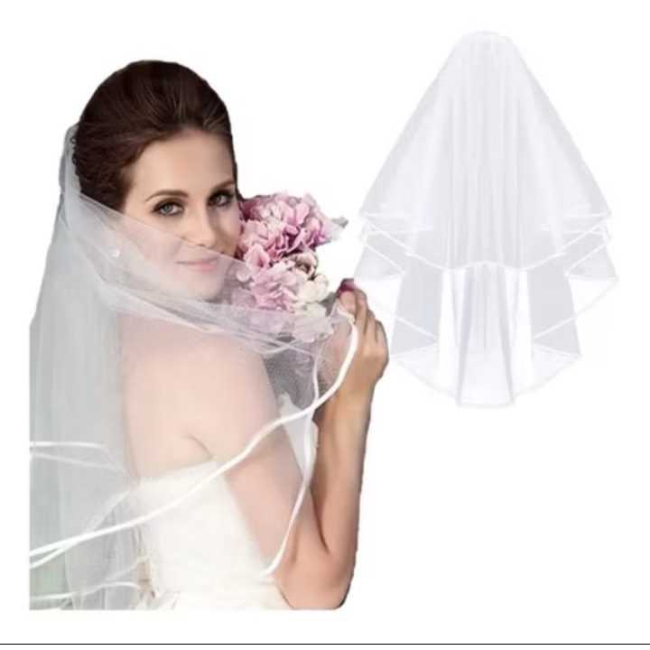 Véu de noiva curto 75 cm com pente viés de cetim despedida de solteiro casamento