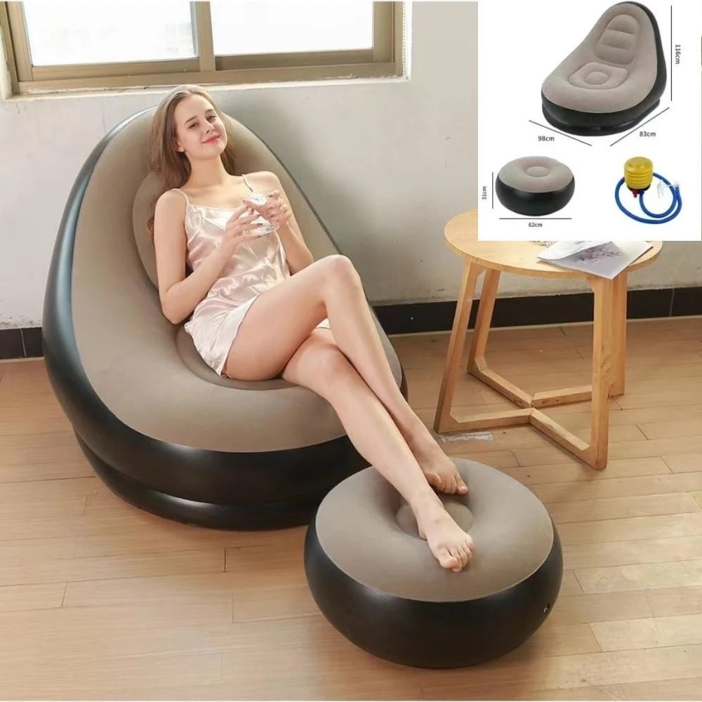 Conjunto Poltrona e Puff Inflável Ultra Lounge Portátil Descanso Preguiçoso Sofá Poltrona