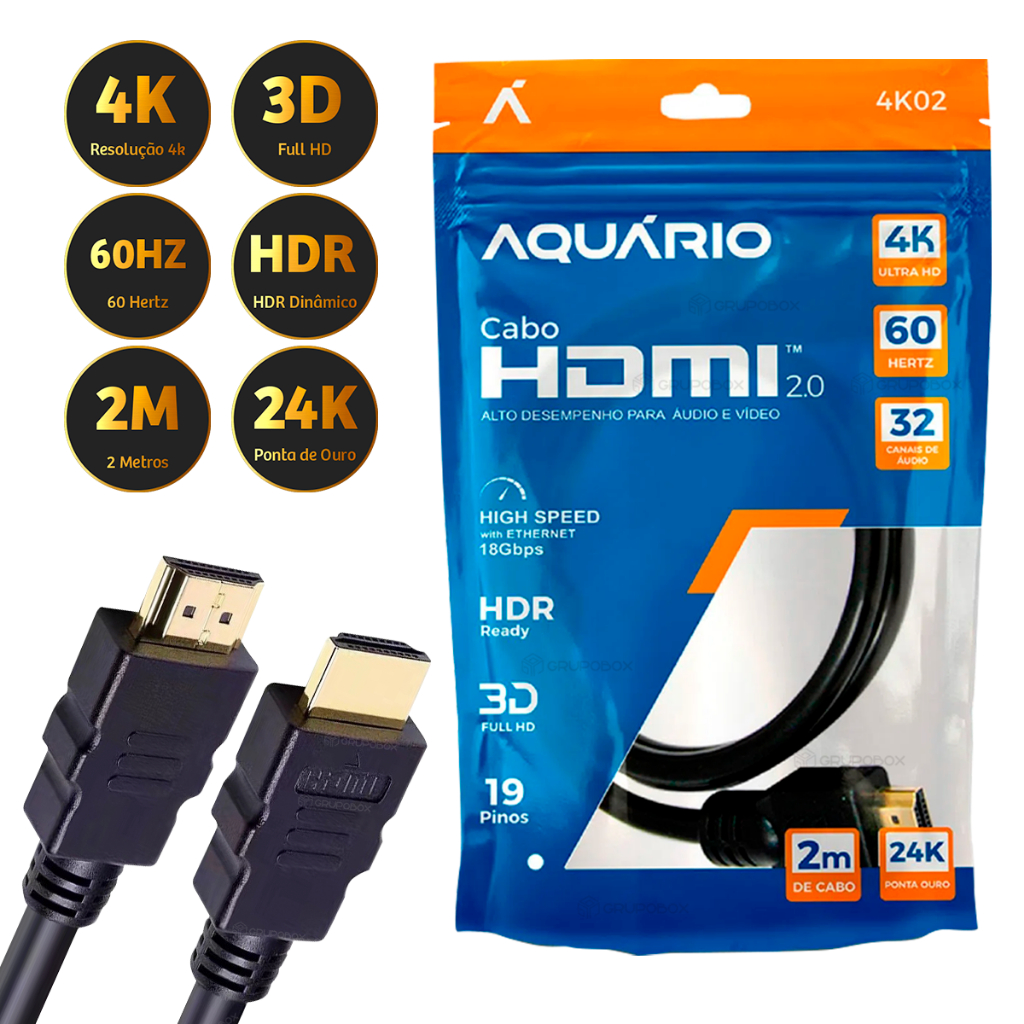 Cabo HDMI 2.0 4K 60Hz E 8K120Hz Full HD Blindado TV 2m 3m 5m 10m Ponta Blindado Gold em Oferta na Shopee