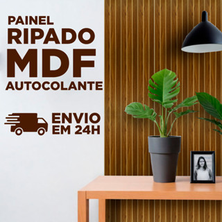 Kit 100 Placas Painel Revestimento Ripado em MDF Auto Colante - 50x11cm em Oferta na Shopee