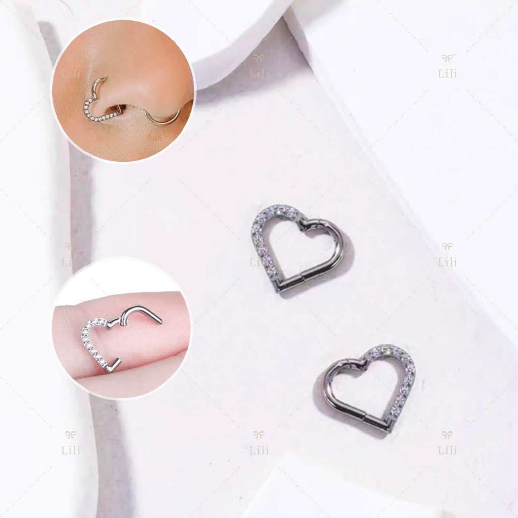Piercing Argola Clik Coração Zircônia Cravejada em Oferta na Shopee