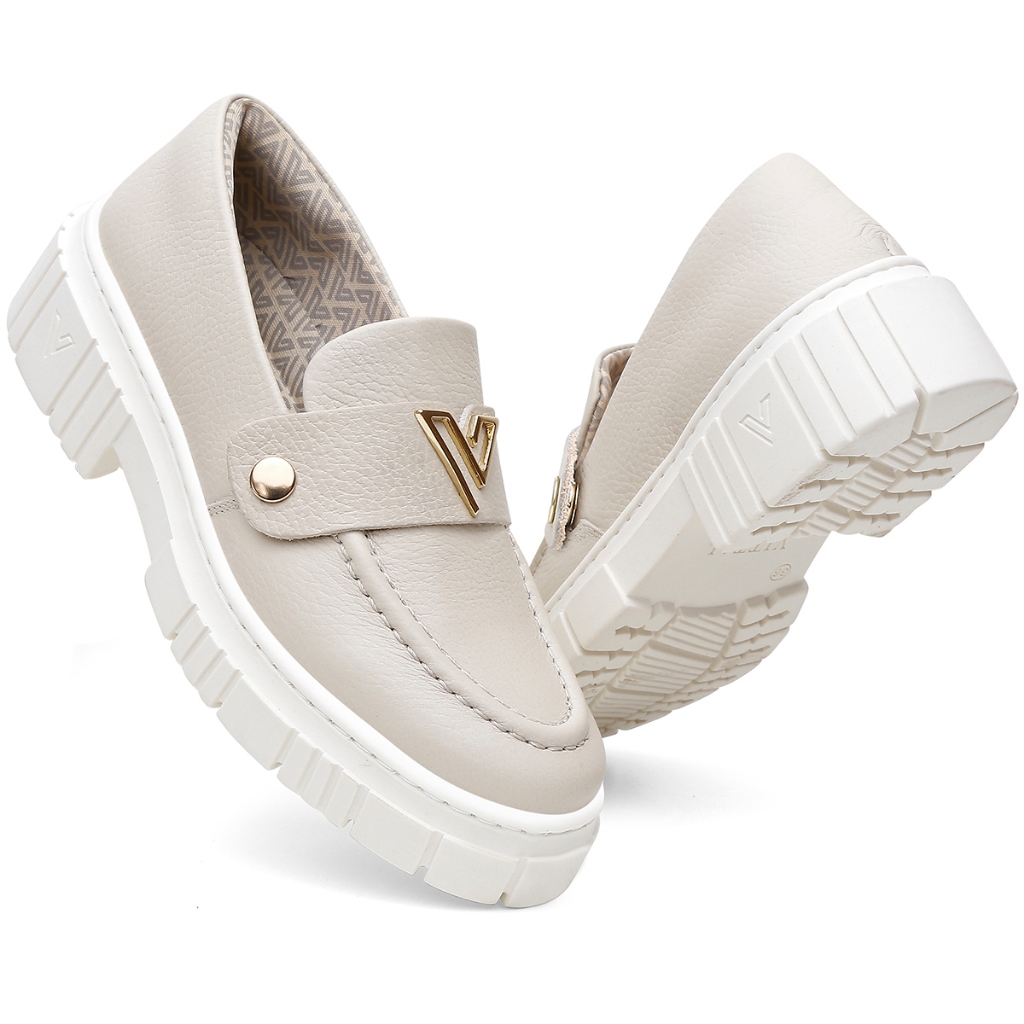 Kit Mocassim Feminino Vittal Couro Legítimo + 3 Fivelas Removíveis Branco Off White em Oferta na Shopee