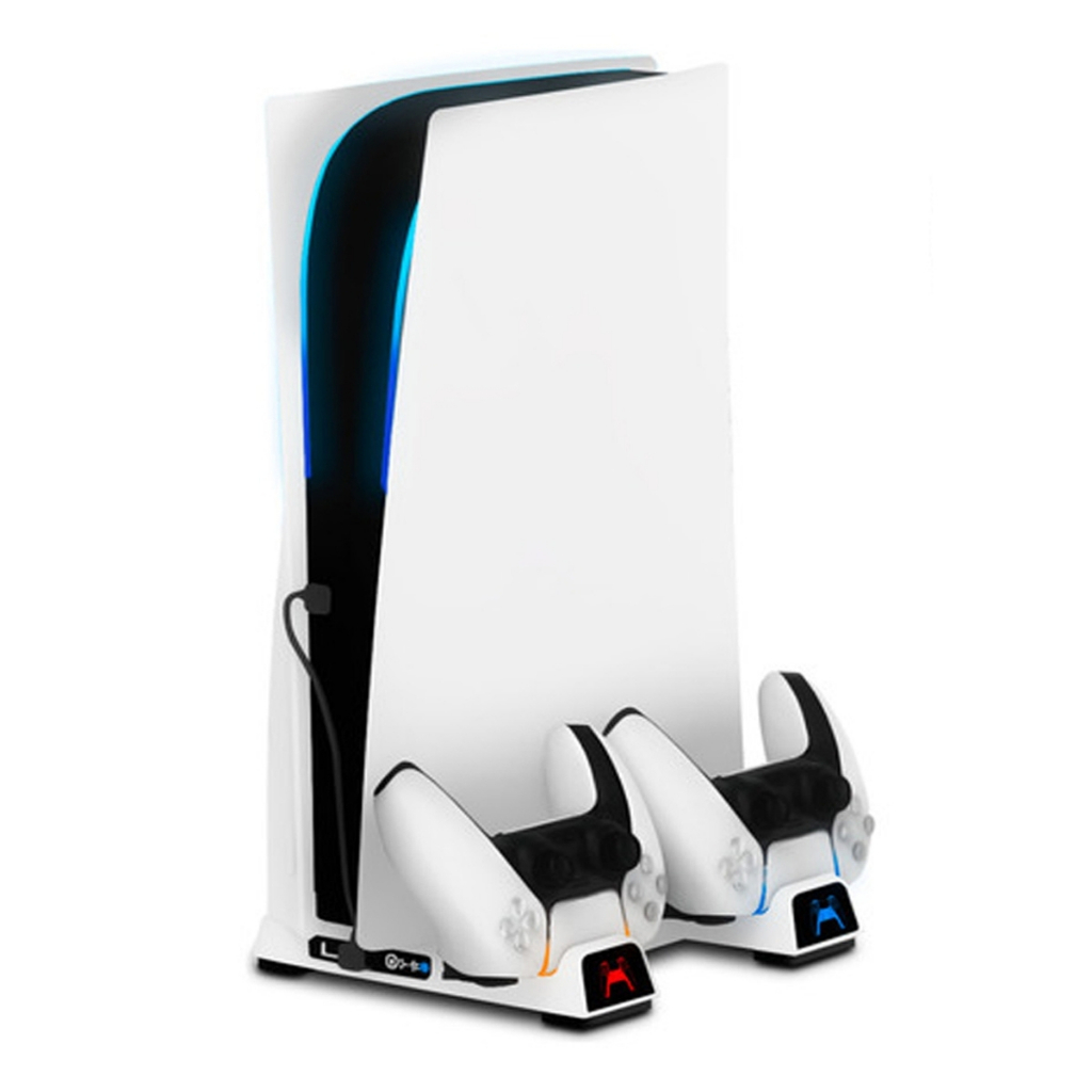 Suporte Multifuncional Carregador + Cooler 2 Ventoinhas Compatível Console Ps5 Digital/Mídia Física