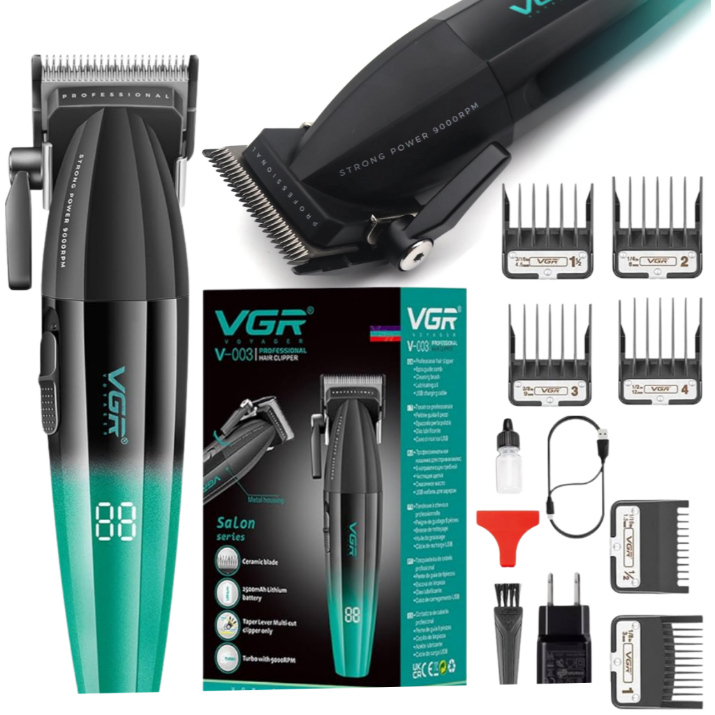 Máquina De Cortar Cabelo Profissional VGR V003 Motor turbo 9.000 RPM Carcaça Em Metal e 4 Horas De Bateria