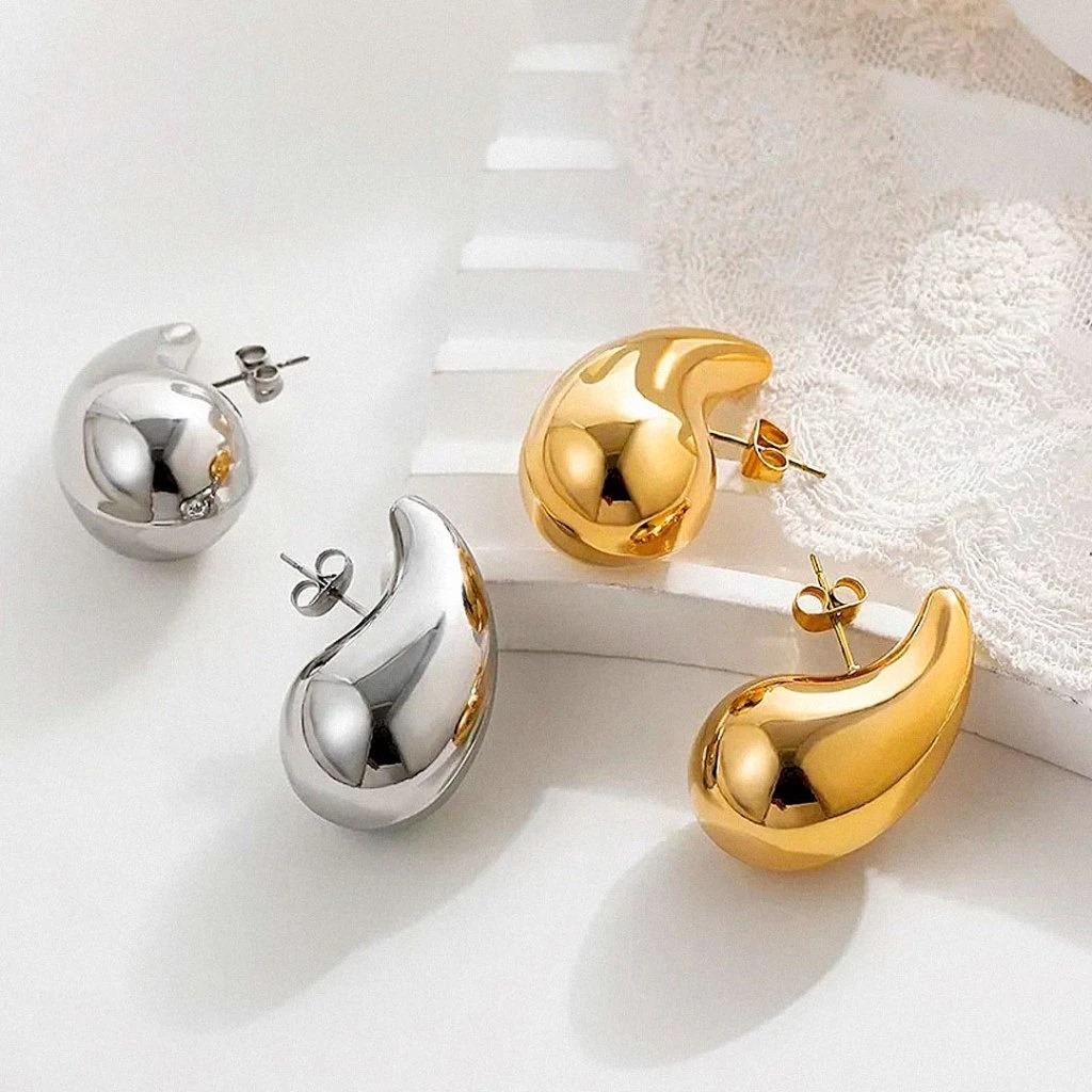 Brinco Gota D'Agua Elegante Dourado E Prata Moda Blogueira Brinco Feminino