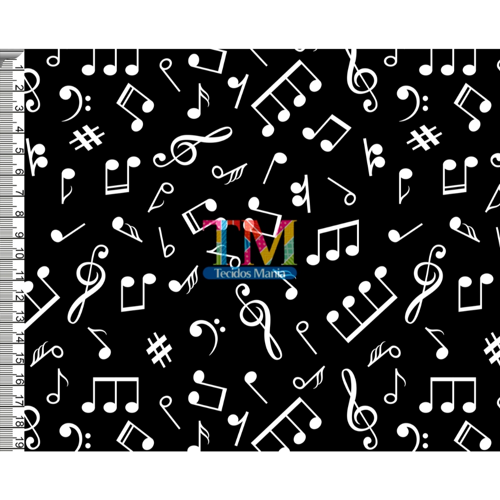 Tecido tricoline, microfibra ou gabardine estampado -Notas Musicais - Fundo Preto -0.50 cm em Oferta na Shopee