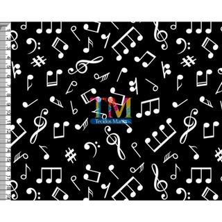 Tecido tricoline, microfibra ou gabardine estampado -Notas Musicais - Fundo Preto -0.50 cm em Oferta na Shopee