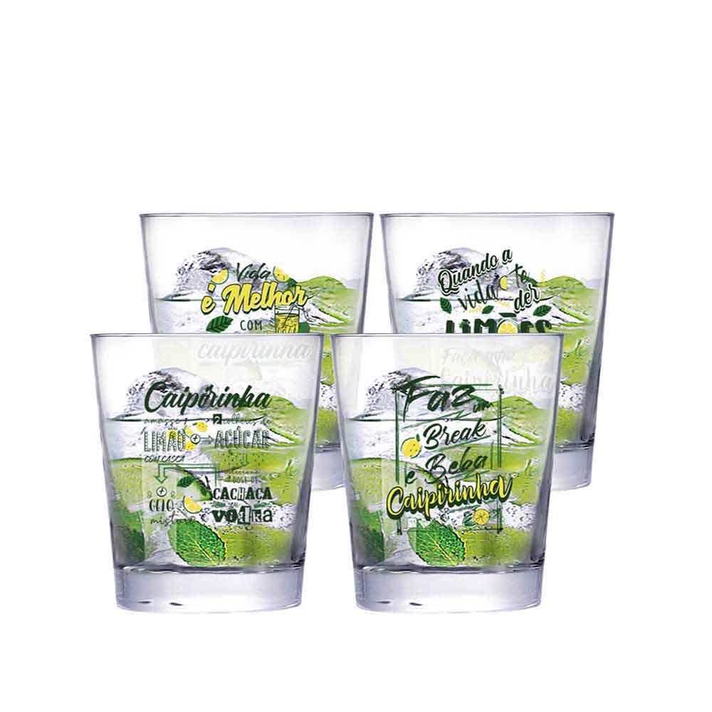Jogo de Copos de Vidro Event Coleção Divertidas para Caipirinha 230ml 4pcs - Ruvolo - Home & Living
