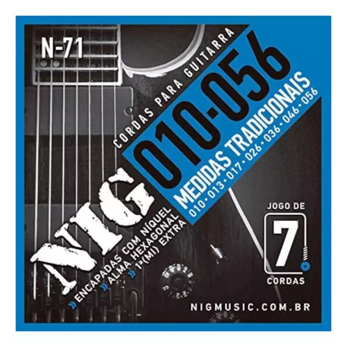 Encordoamento Guitarra 7 Cordas NIG N71 Níquel 010-56
