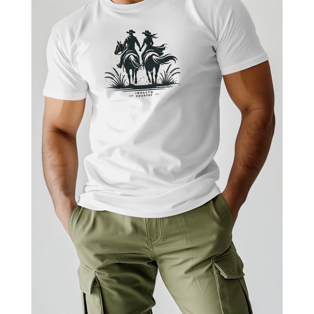 Camisa Rodeio Camiseta Country Masculina e Feminina Casal de Cowboy Lançamento Impacto Country
