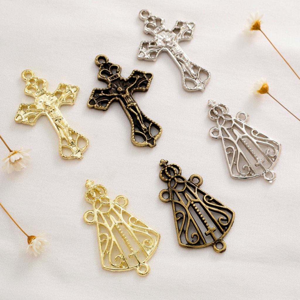 Crucifixos + Entremeios Nossa Senhora Aparecida Ouro Velho Prata e Dourado Para Terço em Oferta na Shopee