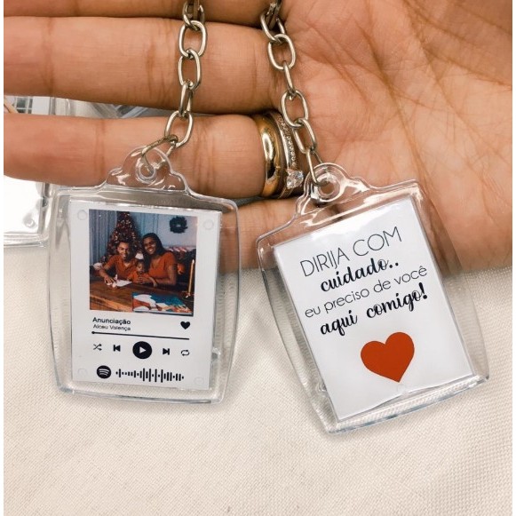 Chaveiro Personalizado Acrílico 3x4 Com Foto - Frase - QR Code ou Spotify Code Acrílico