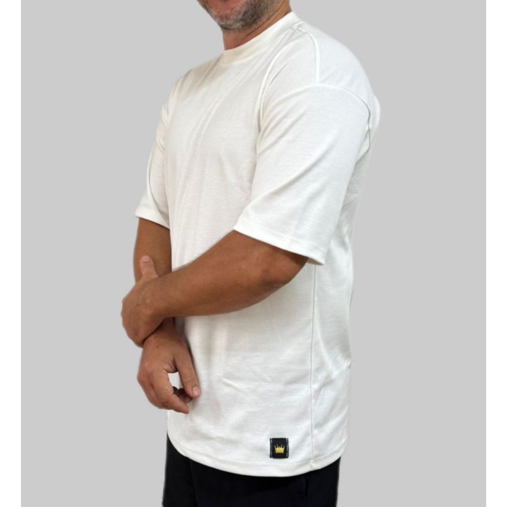 Camiseta Oversized Masculina Streetwear Premium - Lisa - Gola Alta - Malhão Suedine