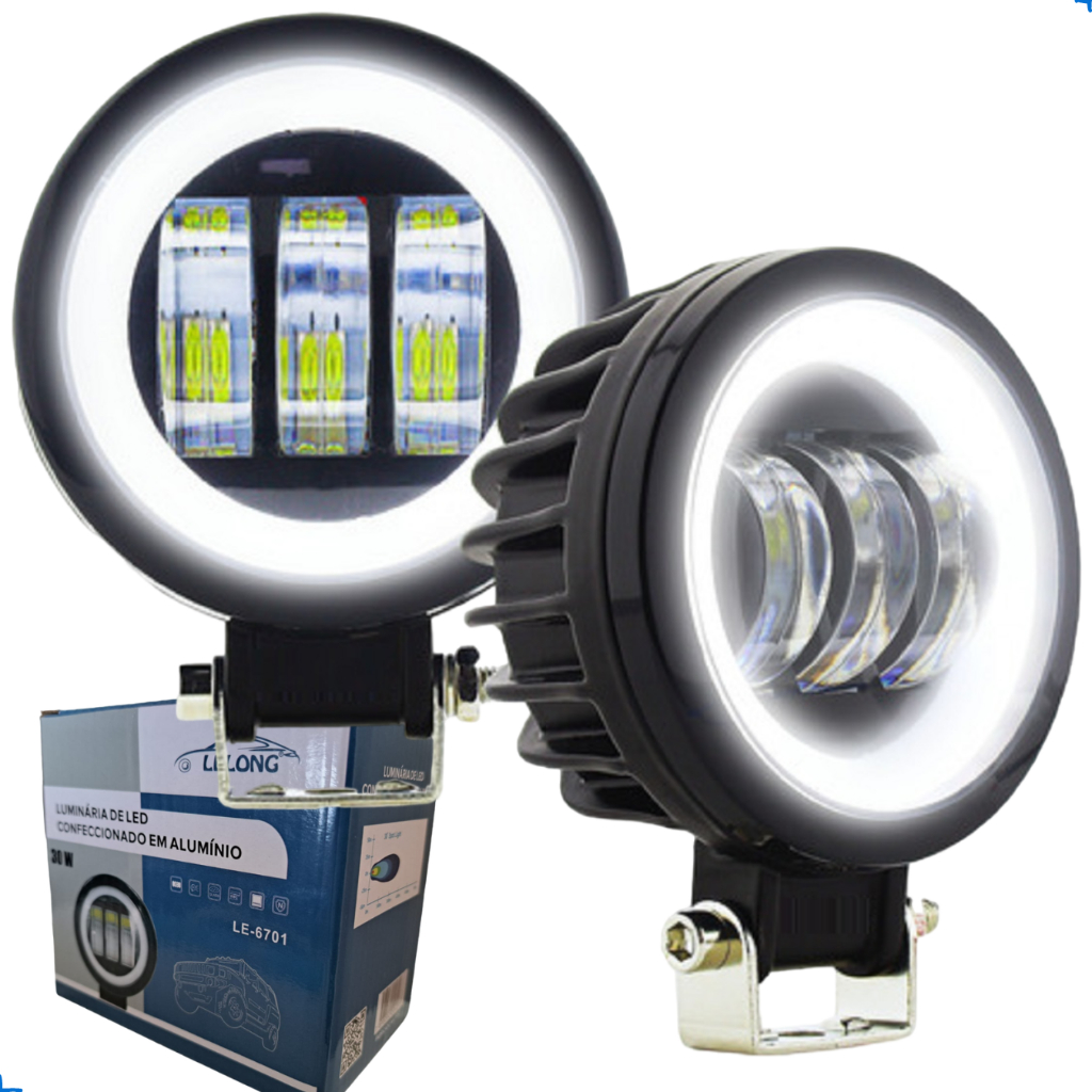 Par Farol Milha Angel Eye Led 30w Off Road Gaiola Jeep Baja 4x4 Moto Jipe Bugre Buggie Kombi Trilha em Oferta na Shopee