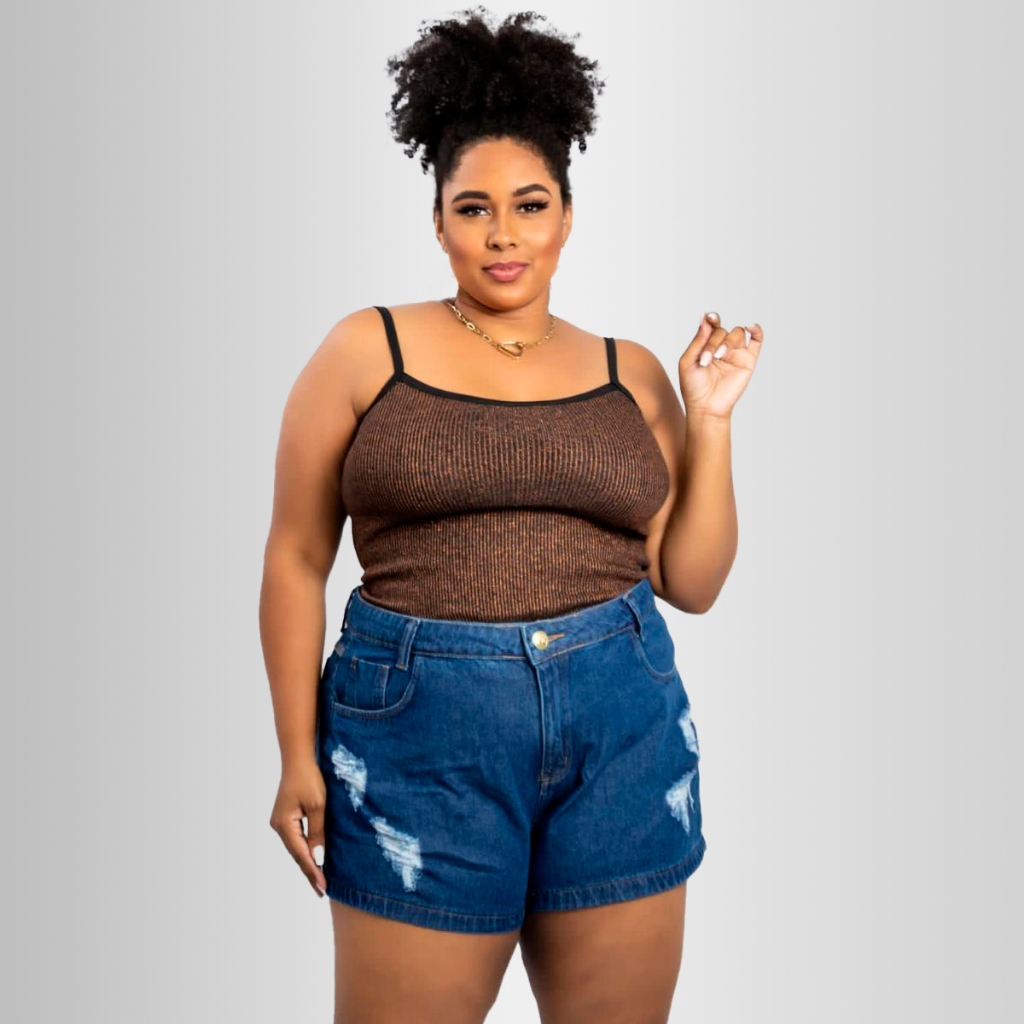Short Jeans Plus Size Cargo Feminino Bermuda Cintura Alta Verão Shorts Cós Alto Liso Básico