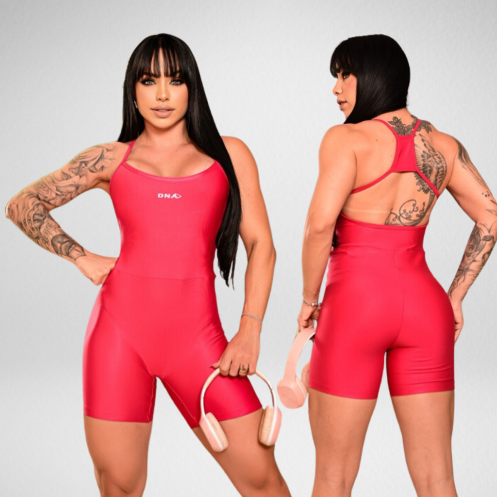 Macaquinho Academia Fitness Cross Macacão Suplex Short Com Decote Nas Costas