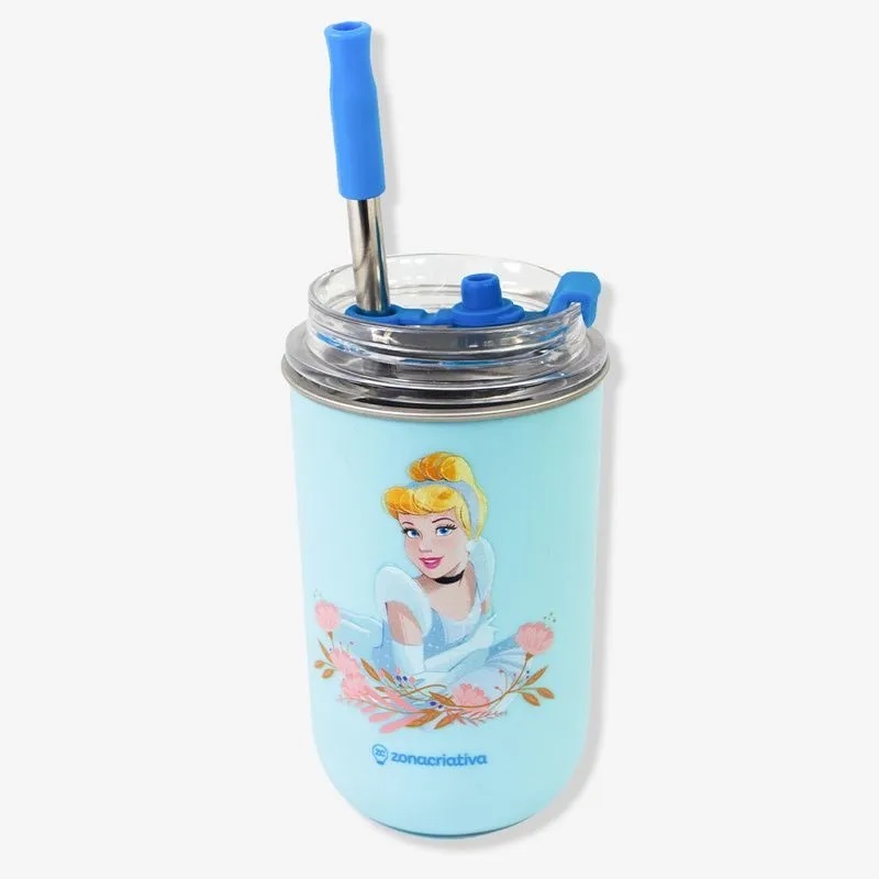 COPO NEO COM CANUDO CINDERELA PRINCESA DISNEY ISOTÉRMICO