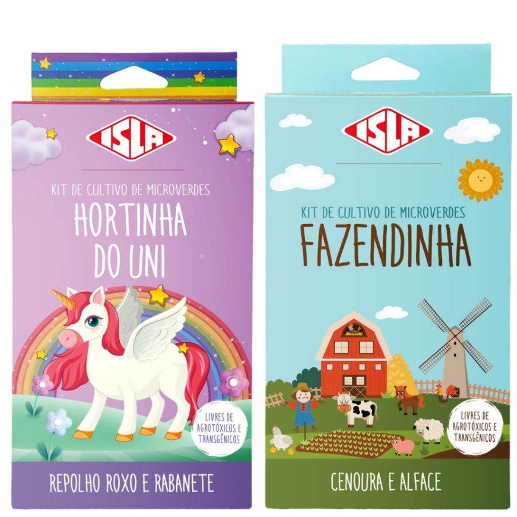 Kit 02 Cultivo De Microverdes Fazendinha e Uni Infantil Cenoura Alface Repolho e Rabanete