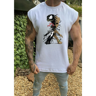 Camiseta regata oversized academia 100% algodão alta qualidade Venom/Groot em Oferta na Shopee