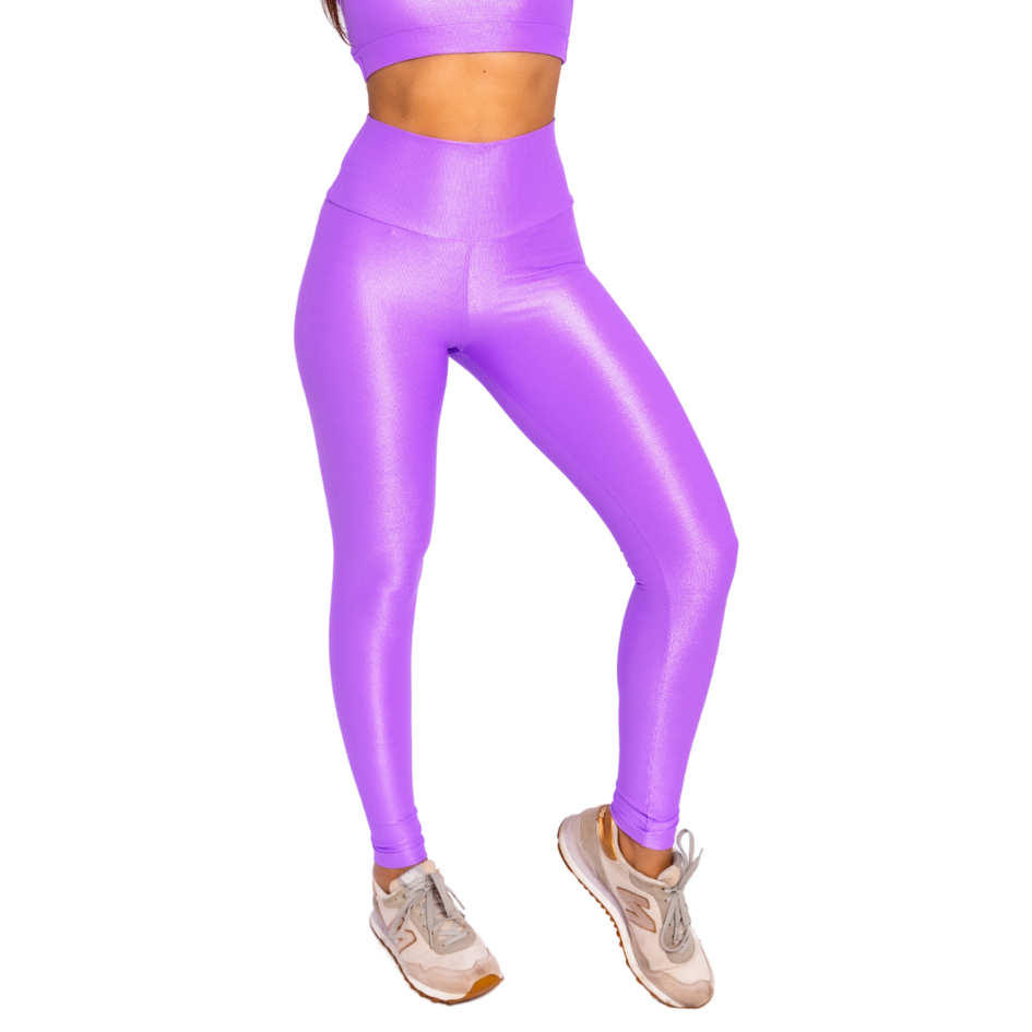 Legging Shine Cintura Alta Micro Canelada