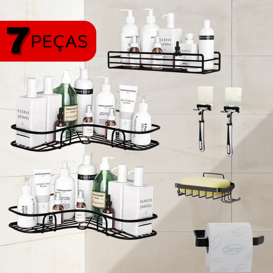Kit 7 Prateleira Acessórios Para Banheiro E Cozinha Multiuso com Adesivo Suporte Banheiro Decoração