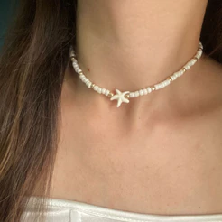 colar/ choker praiano de miçanga com estrela do mar com fecho de Aço Inox/ Não Escurece - Colar Praia