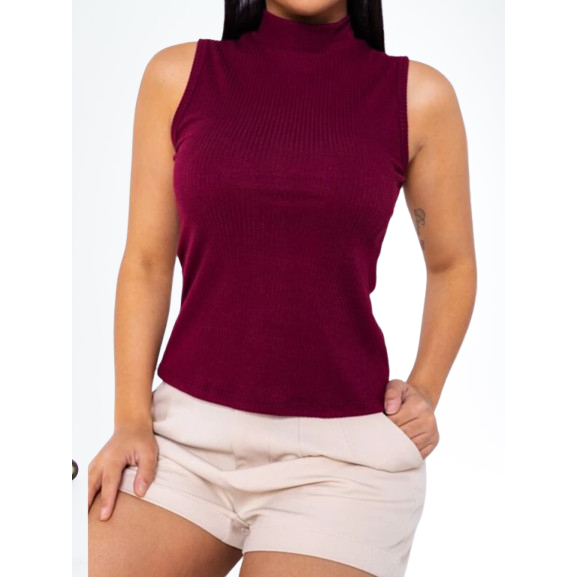 kit 4 blusinhas regata gola alta canelada - Blusinha regata canelada confortável e barato.