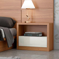 Mesa de Cabeceira em Mdf 67 cm com 1 Gaveta TW140 Freijó/Off White Dalla Costa