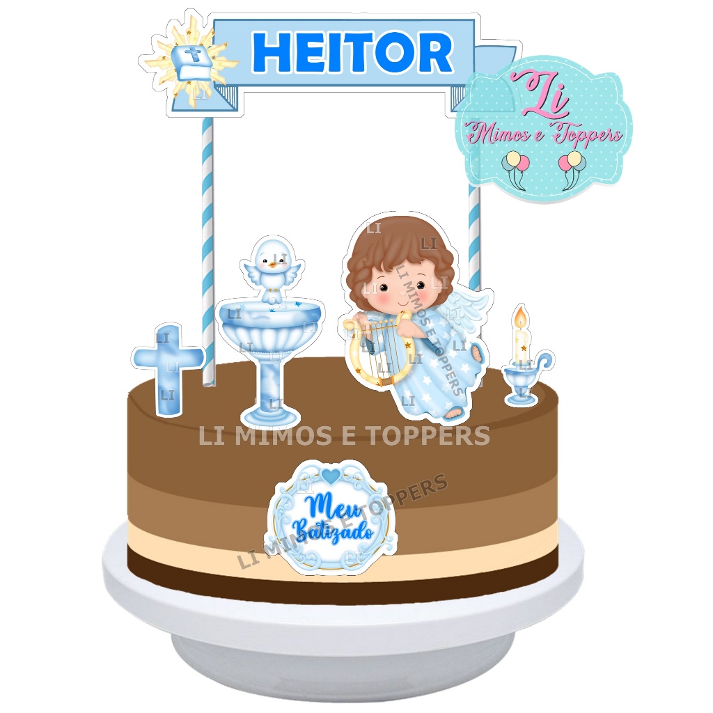 Topper Topo de Bolo Batizado Batismo Menino Anjo Anjinho Personalizado