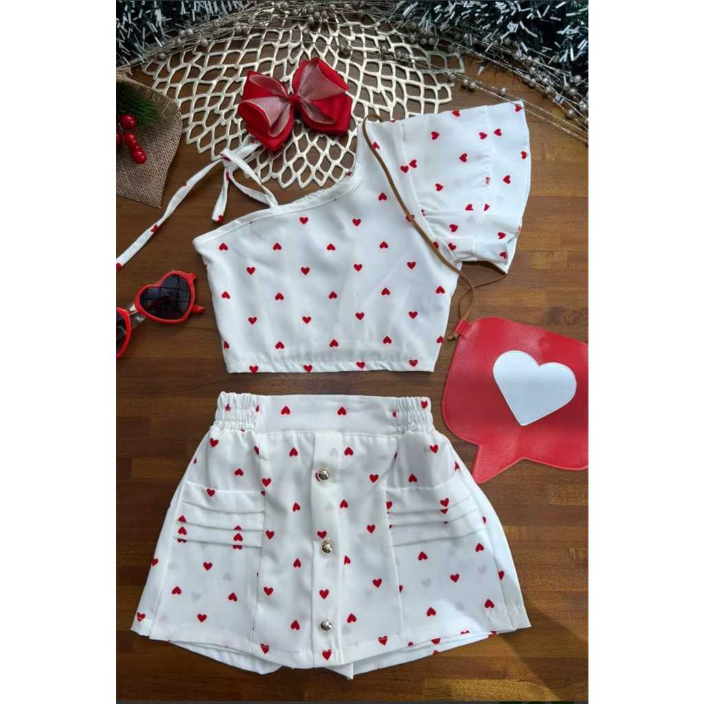 CONJUNTO FEMENINO INFANTIL MENINA CORAÇÃO VERMELHO em Oferta na Shopee