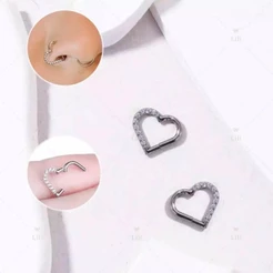 Piercing Argola Coração Clik Zircônia Cravejada