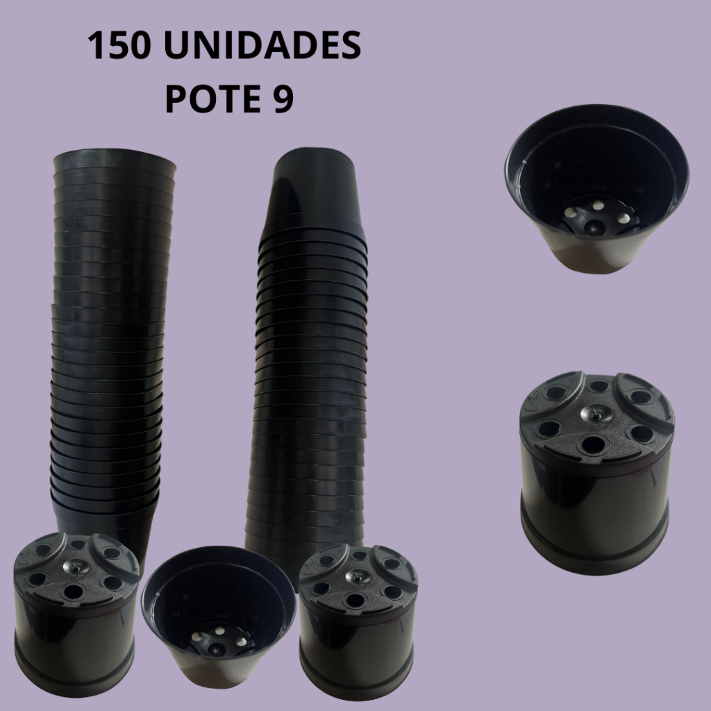Kit 150 Vasos Pote 9 Preto para Cacto/Suculenta/Muda/Plantio